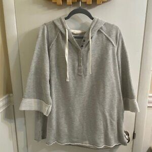 Soft Surroundings Hoodie with 3/4 sleeves Size 1X Gray Snap front Raw Edge